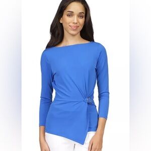 Michael Kors Women’s Ring Twist Asymmetrical Blouse - Sky blue- Sz Medium